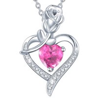 Rose and Heart Pendant Necklace - Pink