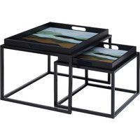 Celina Set Of 2 Abstract Paint Design Nesting Tray Tables - Assorted