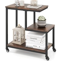 3-Tier Mobile End Table G-shaped Side Table - Brown