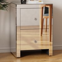 Large 2 Drawer Mirrored Bedside Table with Crystal Handles - Silver