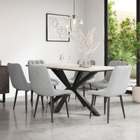 Juno White Marble Table Top W Black Legs + Nova Velvet Dining Chair Set Of 6 - Grey