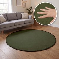 THE RUGS Washmellow Washable Plain Rug Non Slip Low Pile Living Room in Olive | Size: 120 cm diameter