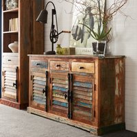 Reclaimed Boat Wood 3 Doors 3 Drawers Large Sideboard - Multicolour
