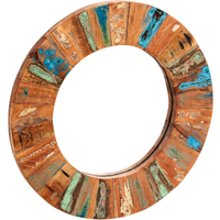 Coastal Reclaimed Wood Large Round Wall Mirror - Multi
