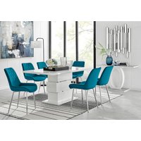 FurnitureboxUK, Apollo Table With Six Pesaro Silver Leg Chairs - Blue FurnitureboxUK, Apollo Table With Six Pesaro Silver Leg Chairs - Blue