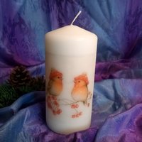 Christmas Pillar Candle Robin - White / 10