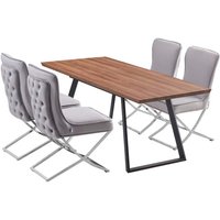 Trafalgar Toga LUX Dining Set with a Table and 4 Velvet Upholstered Chairs - Light Grey