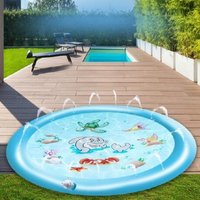 Sprinkler Pad Inflatable Splash Play Mat Splash Pad for Kids Toddlers 100cm - light blue