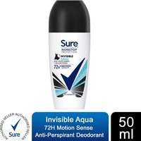 Sure Women Motion Sense AP Deodorant Roll-on 72H Nonstop, Invisible Aqua, 50ml - 1