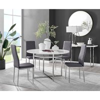 Furniturebox UK, Adley White High Gloss Dining Table and 4 Velvet Milan Chairs - Grey Furniturebox UK, Adley White High Gloss Dining Table and 4 Velvet Milan Chairs - Grey