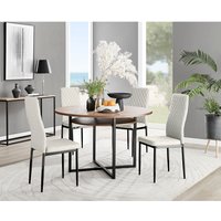 Furniturebox UK, Adley Brown Wood Dining Table and 4 Velvet Milan Black Leg Chairs - Cream Furniturebox UK, Adley Brown Wood Dining Table and 4 Velvet Milan Black Leg Chairs - Cream