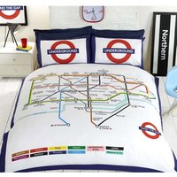 London Underground Stations Duvet Cover Set - White / Double