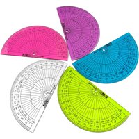 Pack of 5 180 Degree Protractor 10cm - Transparent Mixed / Transparent Mixed