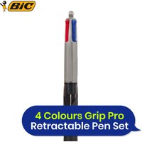 BIC 4 Colour Grip Pro Retractable Pens Pack of 12 - blue, black, red, and green
