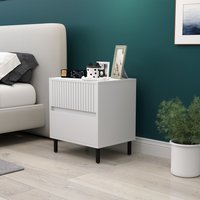 HOMCOM Bedside Table with 2 Drawers and Steel Legs - White