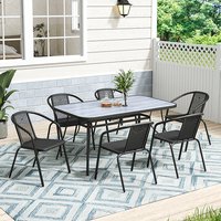 Garden Wood Effect Table with Chairs Set - Black / 1 Table, 6 Chairs / 38.5kg