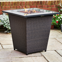 Large Outdoor Tall Square Rattan Gas Fire Pit Table with Lava Rocks - Brown