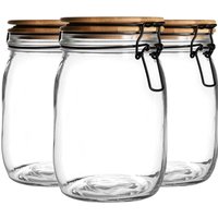 Wooden Clip Lid Storage Jar - 1 Litre - Black Seal / 6