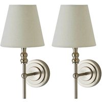 Maggie Candlestick Wall Light with Linen Shade - Brushed Chrome / No / 2
