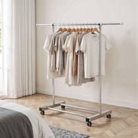 Lifeideas Adjustable Stainless Steel Single-Rod Clothes Drying Rack with Wheels - Silver