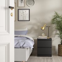 Naia 2 Drawer Modern Bedside Table - Black