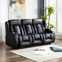 Caesar Electric High Back Luxury Recliner 3 Seater Sofa - Black