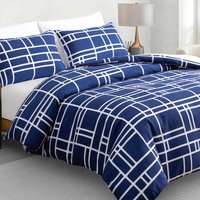 Bricks Microfibre Duvet Cover Set with Matching Pillowcase - Blue and White / Superking