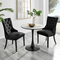 Elina White Marble Effect Round Dining Table and 2 Belgravia Black Leg Chairs - Black