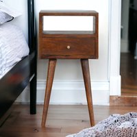 Solid Mango Wood Mini Chestnut Bedside-1 Drawer and 1 Open Shelf - Brown