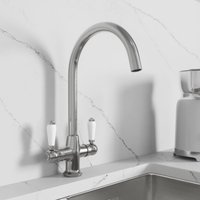 Burford Traditional Brushed Metal Kitchen Mixer Tap Twin Lever - Brushed Metal