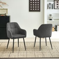 SONARA Modern Dining Chairs Set of 2 - Plush Chenille Upholstery, Ergonomic Curved Back, Metal Legs - Dark Grey