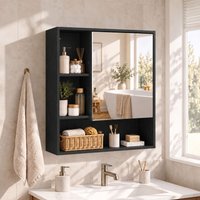 HOMCOM Bathroom Mirror Cabinet, Wall-Mounted, Adjustable Shelves, Black