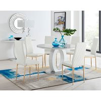Giovani Round Grey Large 120cm Table 4 Gold Leg Milan Chairs - White