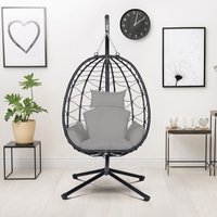 Rattan Effect Swing Egg Chair with Stand - Black / Standard