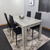 Dining Table and 4 Black Metal Chairs Dining Set - Grey