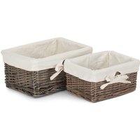 Set of 2 Antique Wash Finish Cotton Lined Willow Tray - Brown