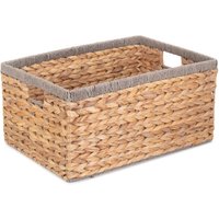 Water Hyacinth With Grey Rope Border Rectangular Storage Basket - Brown / 34cm