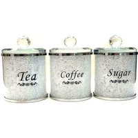 Set of 3 Crushed Crystal Diamond White Tea Coffee Sugar Jars - White