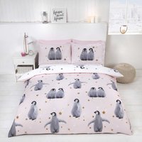 Starry Penguins Duvet Set - Pink / Single