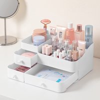 White Makeup Organiser Storage Box with Drawers - White