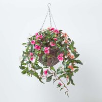 Homescapes White, Orange and Pink Impatiens Hanging Basket, 85 cm - Multi