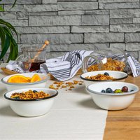 16cm White Enamel Bowls Multicolour - Black/Grey