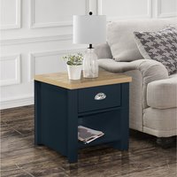 Highgate 1 Drawer Lamp Table - Navy Blue & Oak