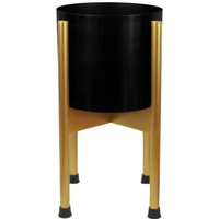 Medium Gold Stand with Black Metal Planter - Black, Gold
