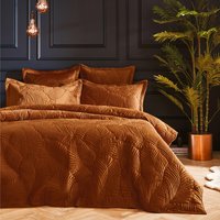 Palmeria Quilted Velvet Duvet Cover Set - Rust / Superking