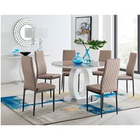 Giovani Round Grey Large 120cm Table and 6 Milan Black Leg Chairs - Cappuccino