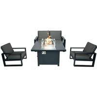 4 Seater Aluminium Garden Sofa with Cube Fire Pit Table Furniture Set - Grey / 1 Fire Pit Table, 2 Armchair Loveseat