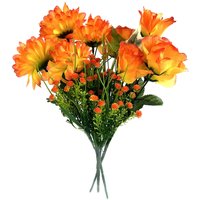 Artificial Flower 3pc Pack - Orange Rose, Chrysanthemum and Gypsophila - Orange