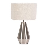 Jax Brushed Chrome Metal Dimmable Touch Table Lamp with Cream Boucle Shade - Silver