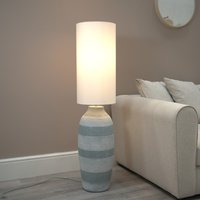 Deegan Ceramic Midi Floor Lamp with Fabric Shade and LED Bulb - Grey